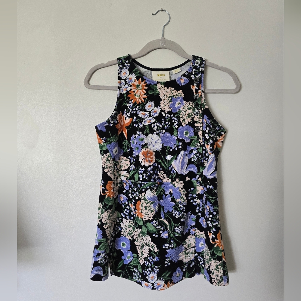Maeve Anthropologie Womens XS peplum Sleeveless Floral Top